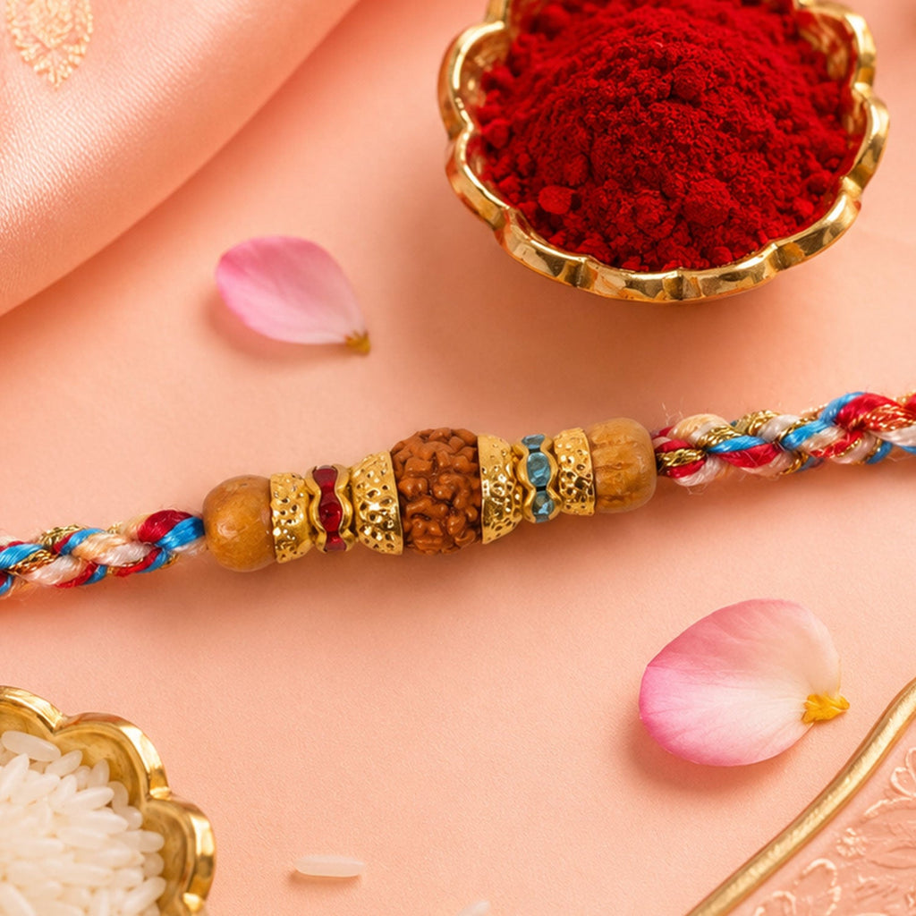 ALVENZA Graceful Pastel Pearl Rakhi with Fine Beads and Premium Raksha Bandhan Charm