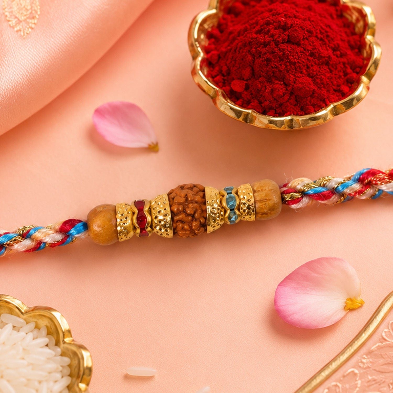 ALVENZA Graceful Pastel Pearl Rakhi with Fine Beads and Premium Raksha Bandhan Charm