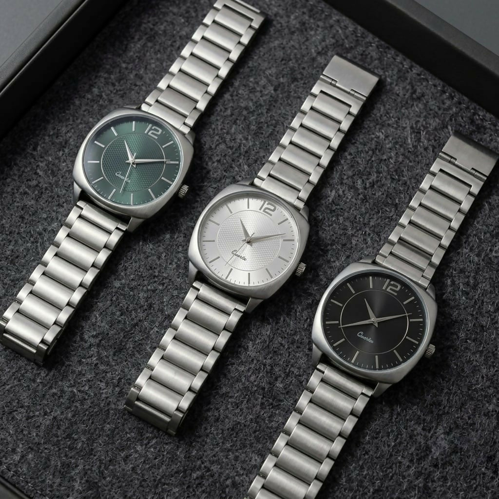Minimalist Quartz Watch – Square Dial & Metal Band for Men