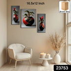 Flower Vase Wall Art Vibrant Floral 3-Panel MDF Frame - Side View
