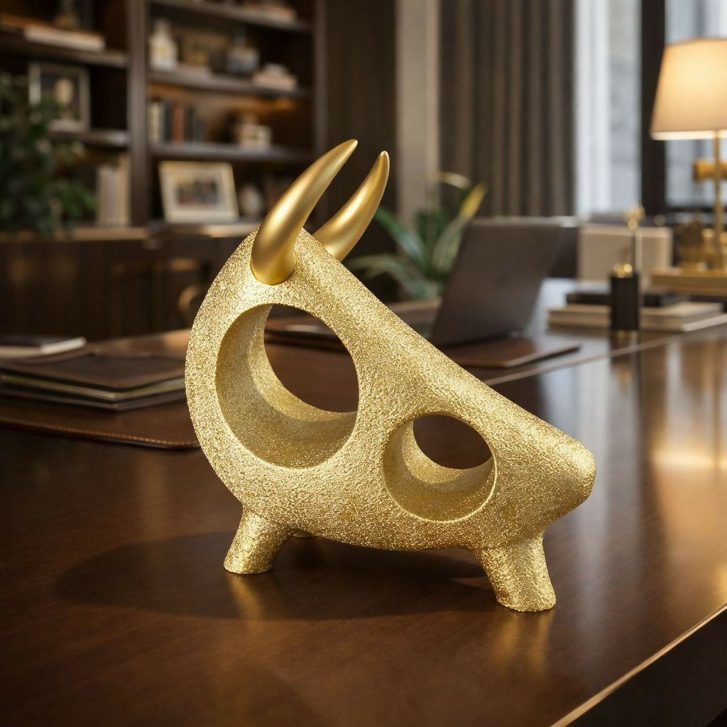 ALVENZA Modern Bull Sculpture – Contemporary Abstract Resin Decor