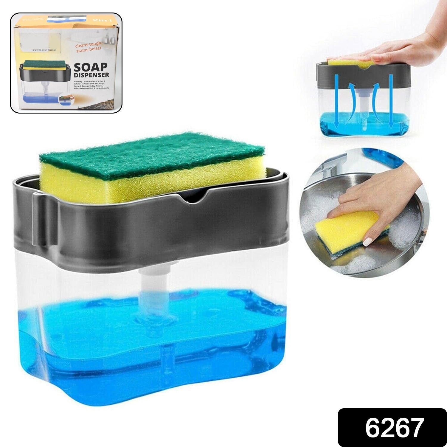 2-in-1 Soap Dispenser Built-in Scrub Holder & Organiser | Konvex - Side View