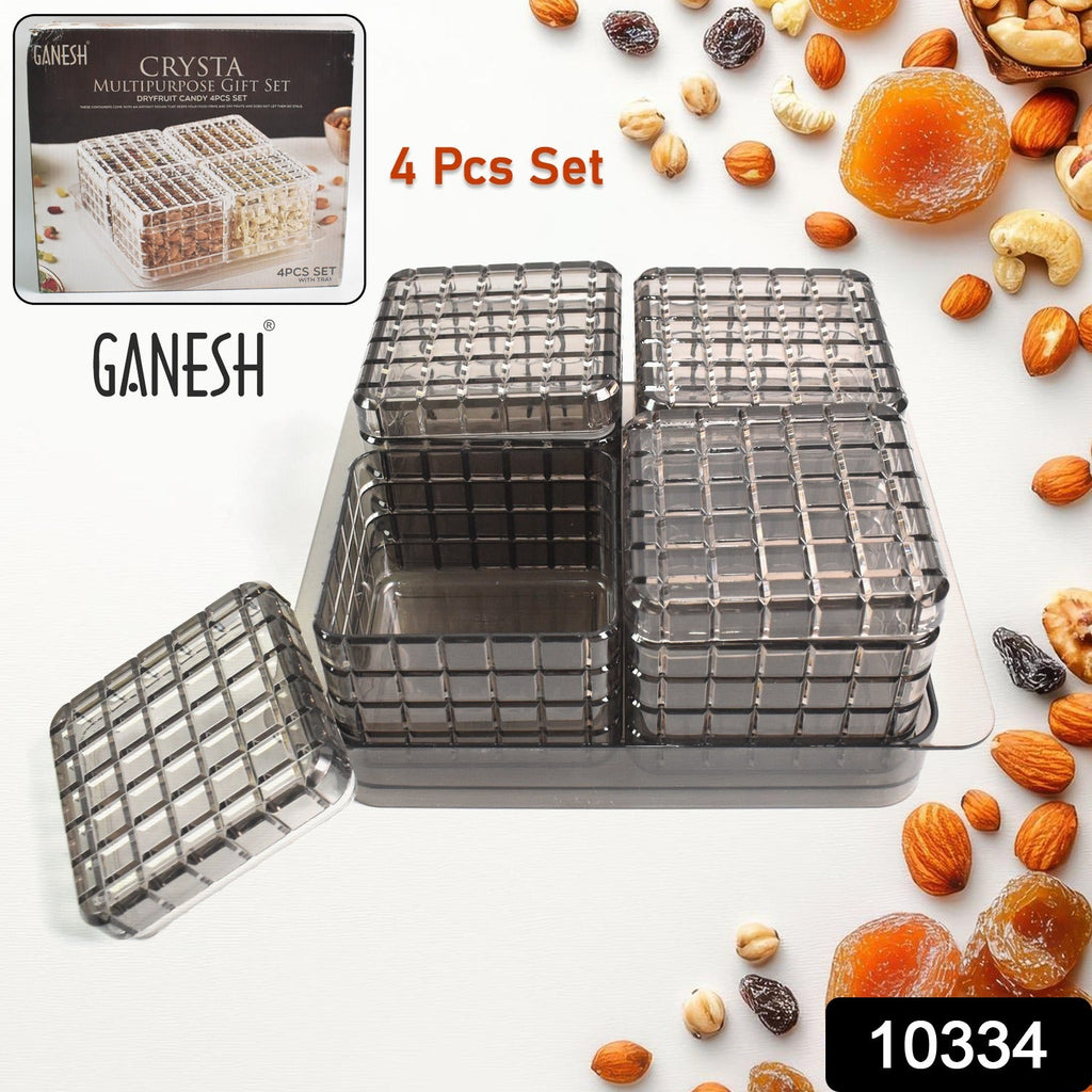 ALVENZA Dry Fruit Container Set – Acrylic 4-Piece Gift Tray | Ganesh