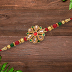 ALVENZA Kundan Rakhi - Elegant Floral Golden Design for Raksha Bandhan