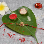 ALVENZA Kundan Rakhi - Elegant Floral Golden Design for Raksha Bandhan