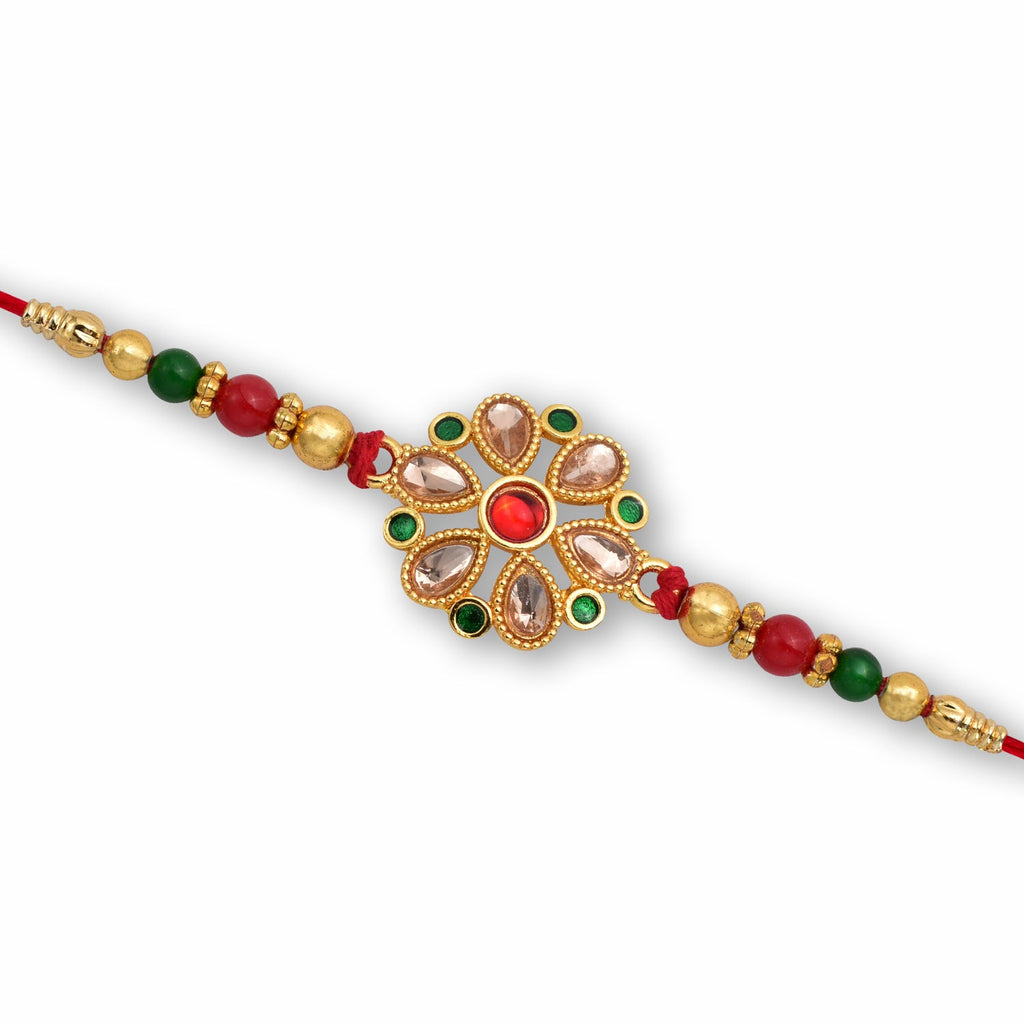 ALVENZA Kundan Rakhi - Elegant Floral Golden Design for Raksha Bandhan