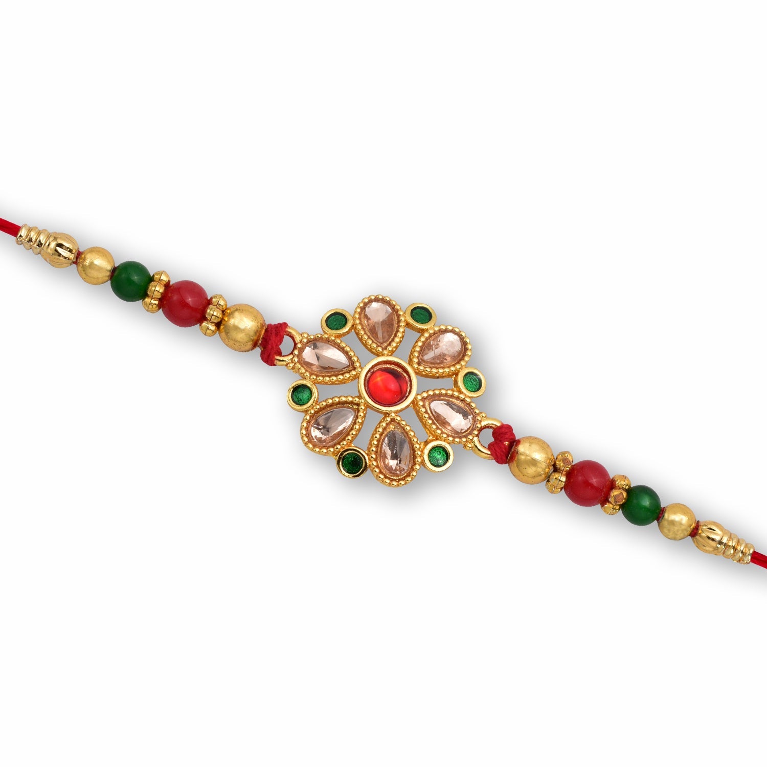 ALVENZA Kundan Rakhi - Elegant Floral Golden Design for Raksha Bandhan