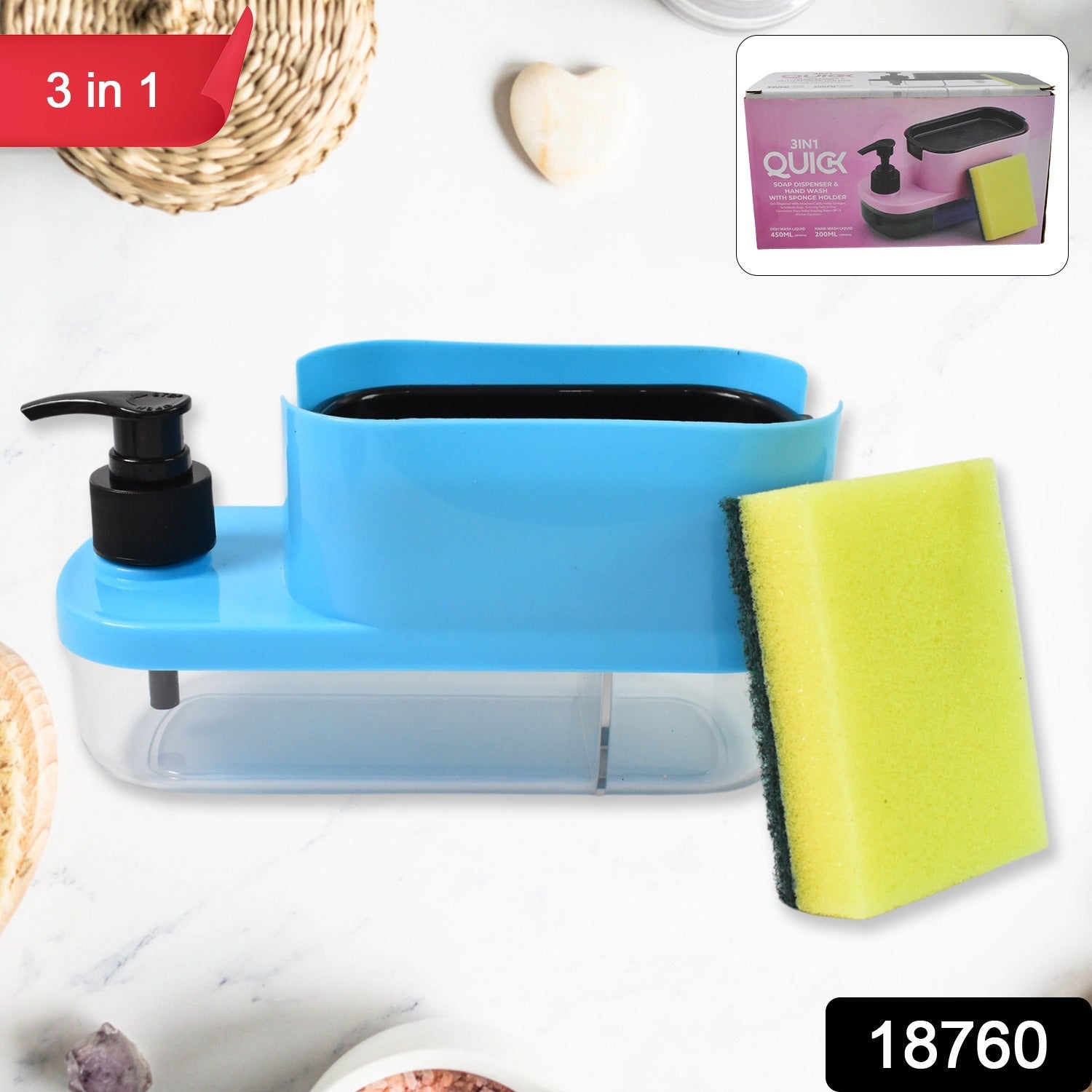 3-in-1 Soap Dispenser Kitchen & Bathroom Organizer | VelvetBubbles - Side View