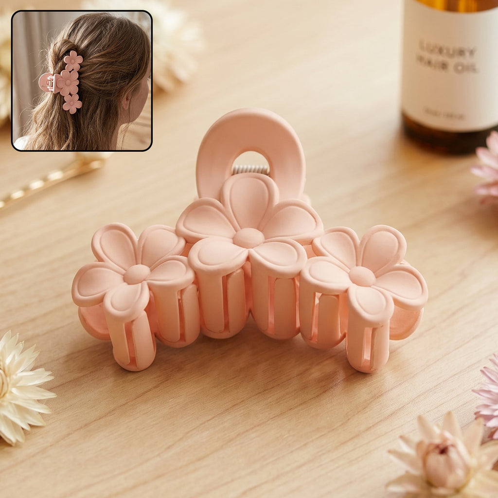 Large Plastic Hair Clip Elegant Flower Design for Women - Front View
