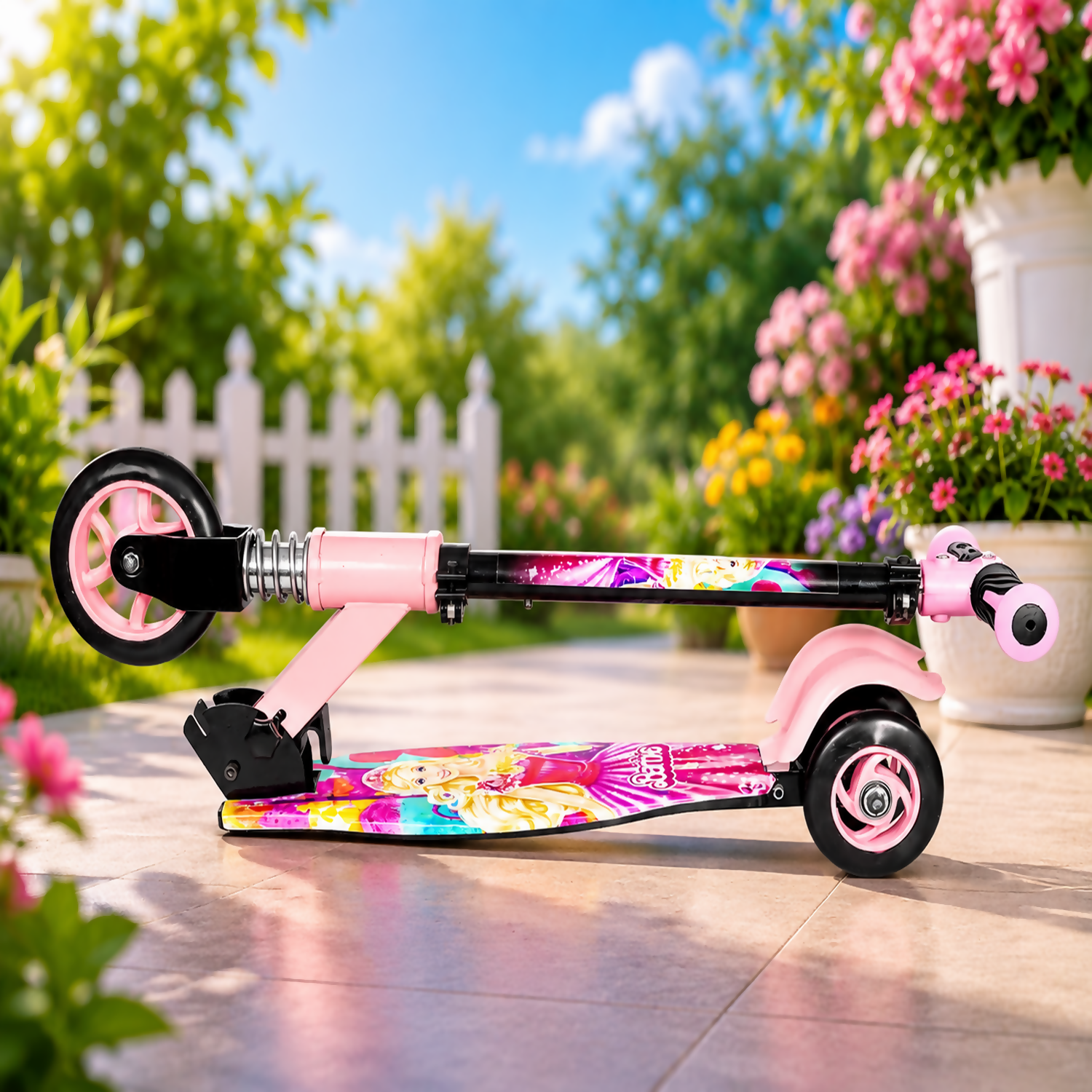 ALVENZA KIXY Kids 3 Wheel Foldable Scooter with Adjustable Height Handlebar, LED Wheels & Spring Suspension