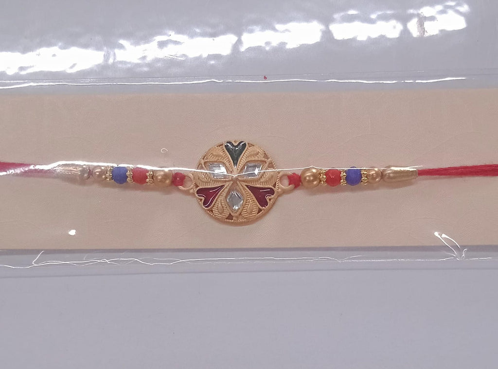 ALVENZA Floral Rakhi with Mirror Work - Stylish Colorful Beads on Red Thread