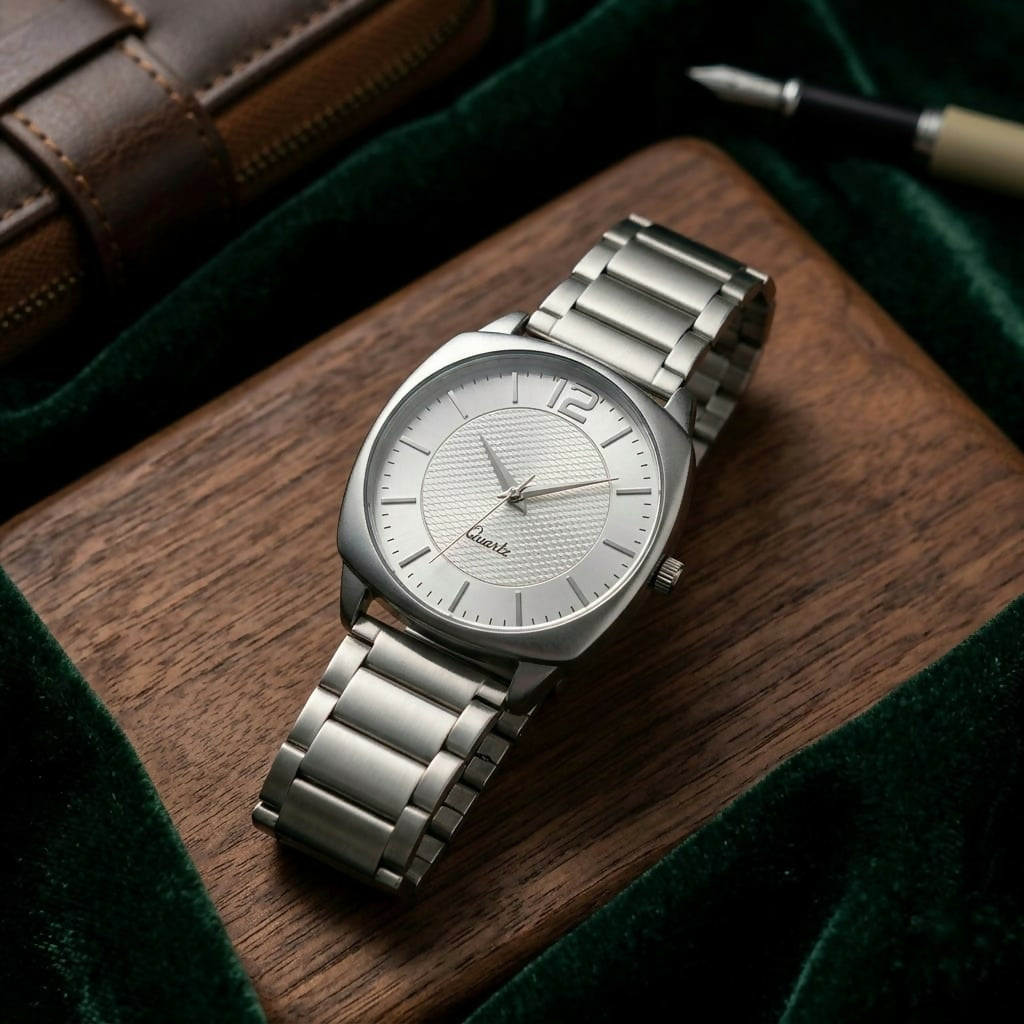 Minimalist Quartz Watch – Square Dial & Metal Band for Men