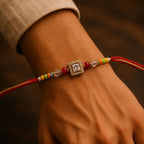ALVENZA Multicolour Crystal Square Solitaire AD Stone Designer Rakhi for Brother