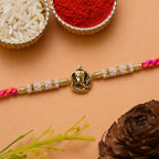 ALVENZA Silver Tone Designer Rakhi with Pastel Beads and Elegant Bracelet Style Finish