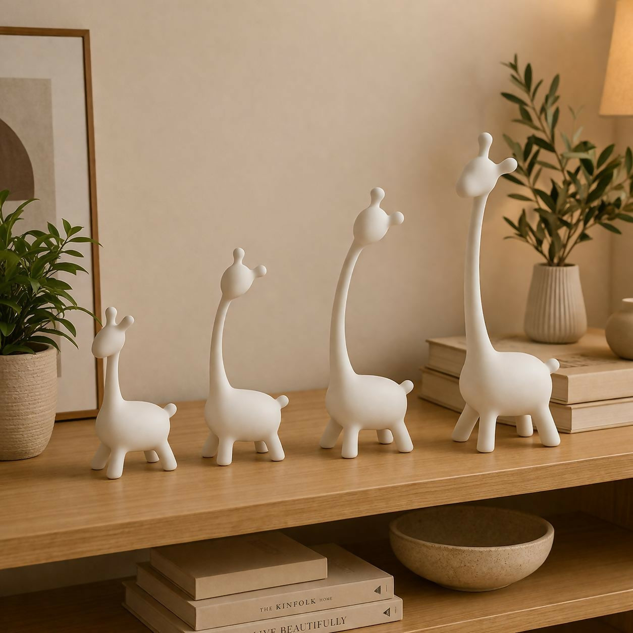 ALVENZA Modern Giraffe Family Figurines – Elegant Home Decor Set of 4