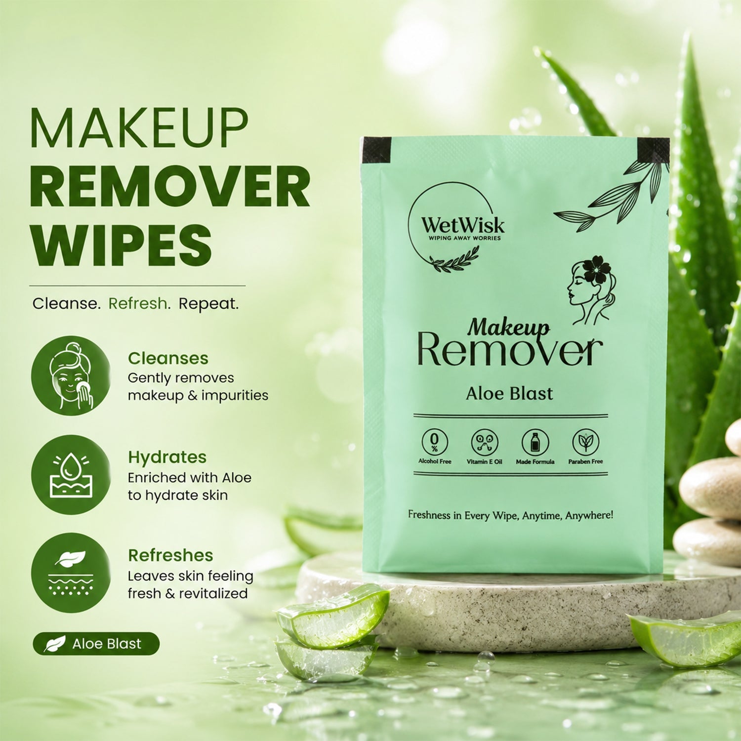 Makeup Remover Wet Wipes Gentle & Travel-Friendly Facial Cleansing - Front View