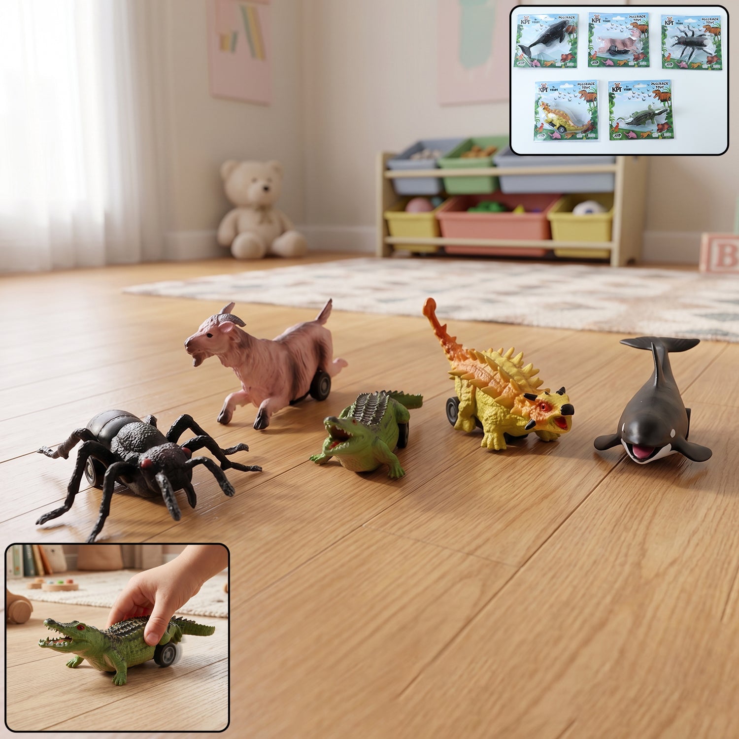Kids Animal Pull Back Toy Fun Rolling Motion & Imaginative Play