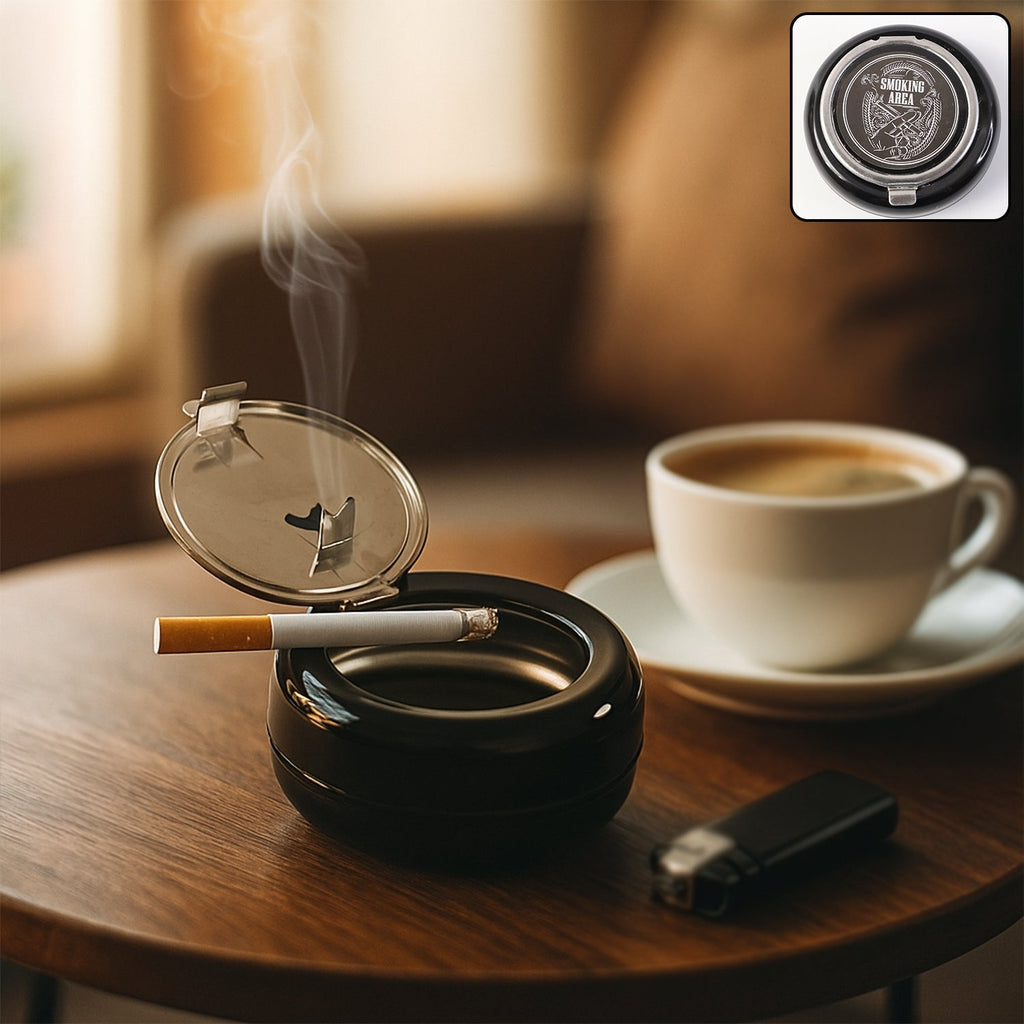 ALVENZA Round Smokeless Ashtray with Lid – Windproof & Easy Clean