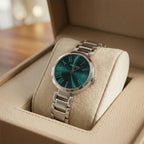 Women’s Green Dial Watch – Elegant Silver Strap with Modern Design