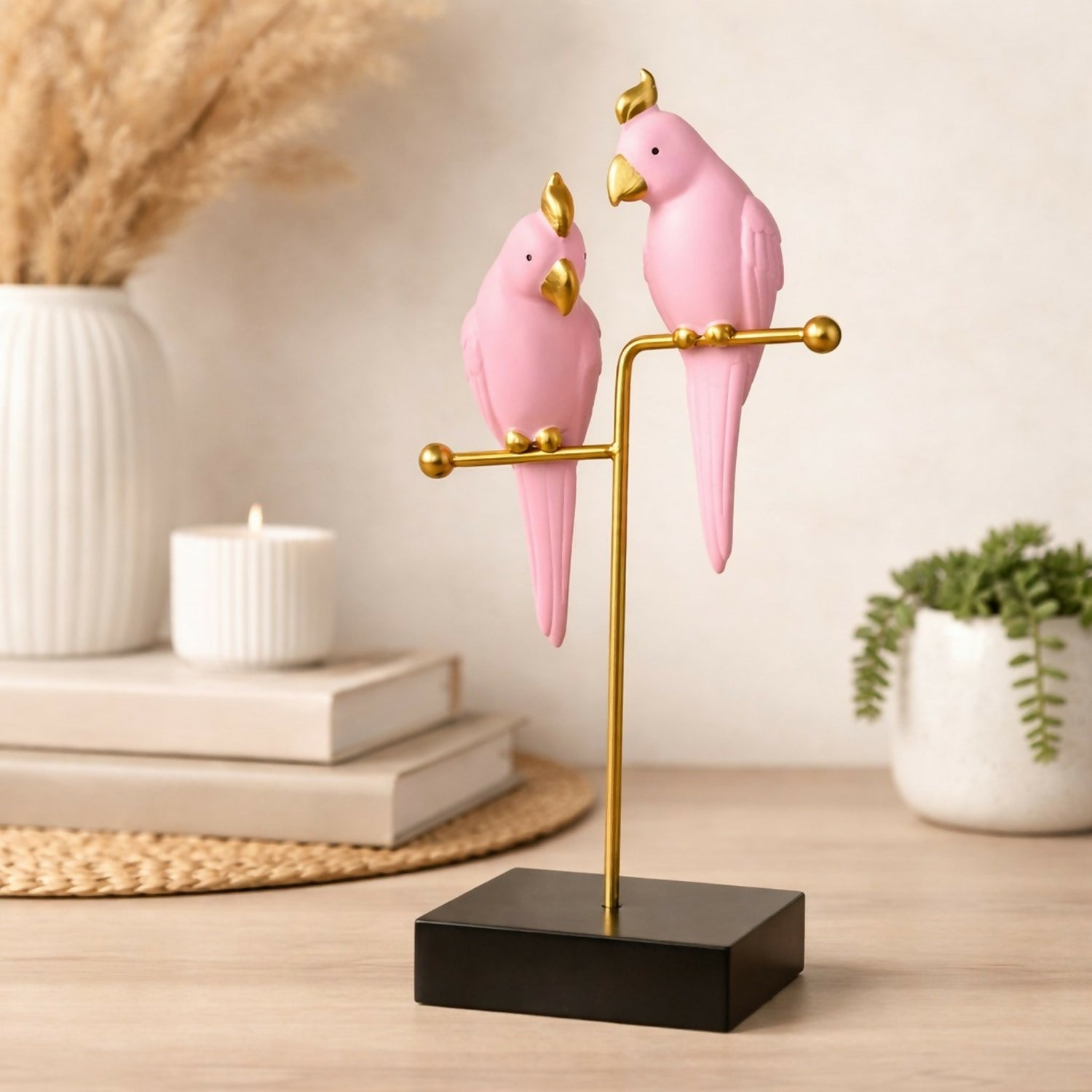 ALVENZA Pink Love Birds Resin Showpiece – Elegant Home Décor Accent