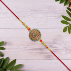 ALVENZA Royal Designer Rakhi – Kundan Centerpiece with Golden Beads