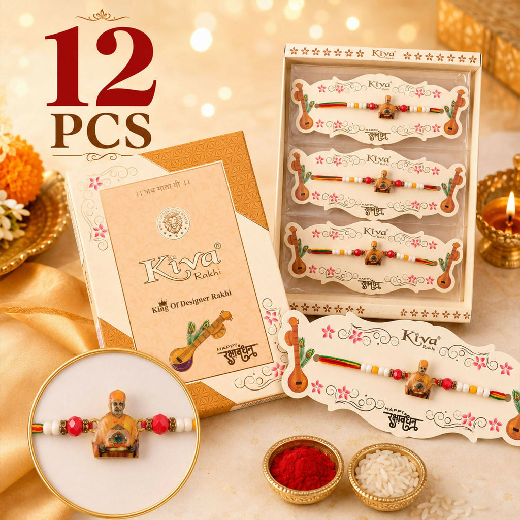 ALVENZA Spiritual Pramukh Swami Maharaj Devotional Rakhi for Brother, Beaded Thread Gift
