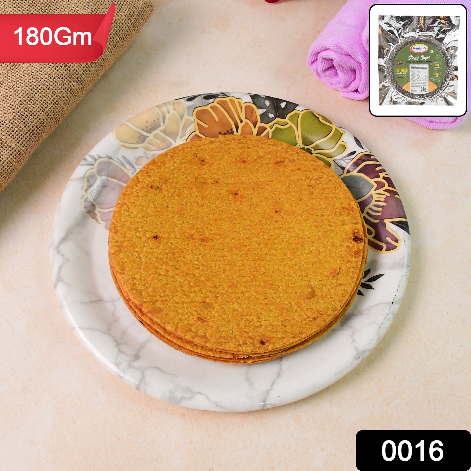 Bajri Khakhra Crispy Ginger Garlic Snack (180g) | Maniarr's - Side View