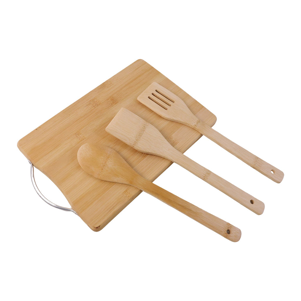 ALVENZA Wooden Cutting Board Combo Set with Bamboo Spoon Spatula and Turner (4 Pc Set)