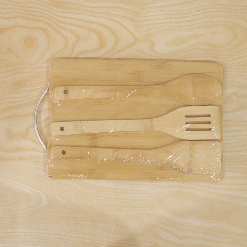 ALVENZA Wooden Cutting Board Combo Set with Bamboo Spoon Spatula and Turner (4 Pc Set)
