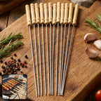 Stainless Steel BBQ Skewers Reusable Grilling Sticks with Wooden Handle
