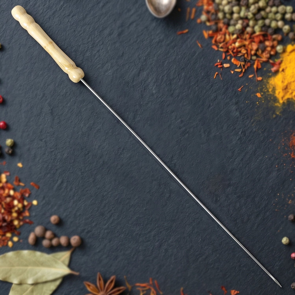 Stainless Steel BBQ Skewers Reusable Grilling Sticks with Wooden Handle - Detail View 8