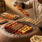 Stainless Steel BBQ Skewers Reusable Grilling Sticks with Wooden Handle - Detail View 5
