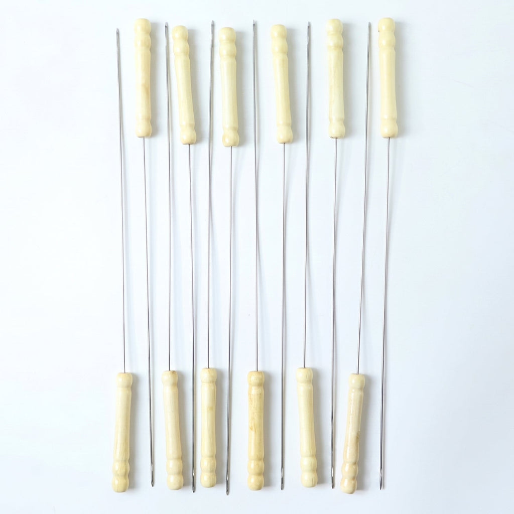 Stainless Steel BBQ Skewers Reusable Grilling Sticks with Wooden Handle - Back View