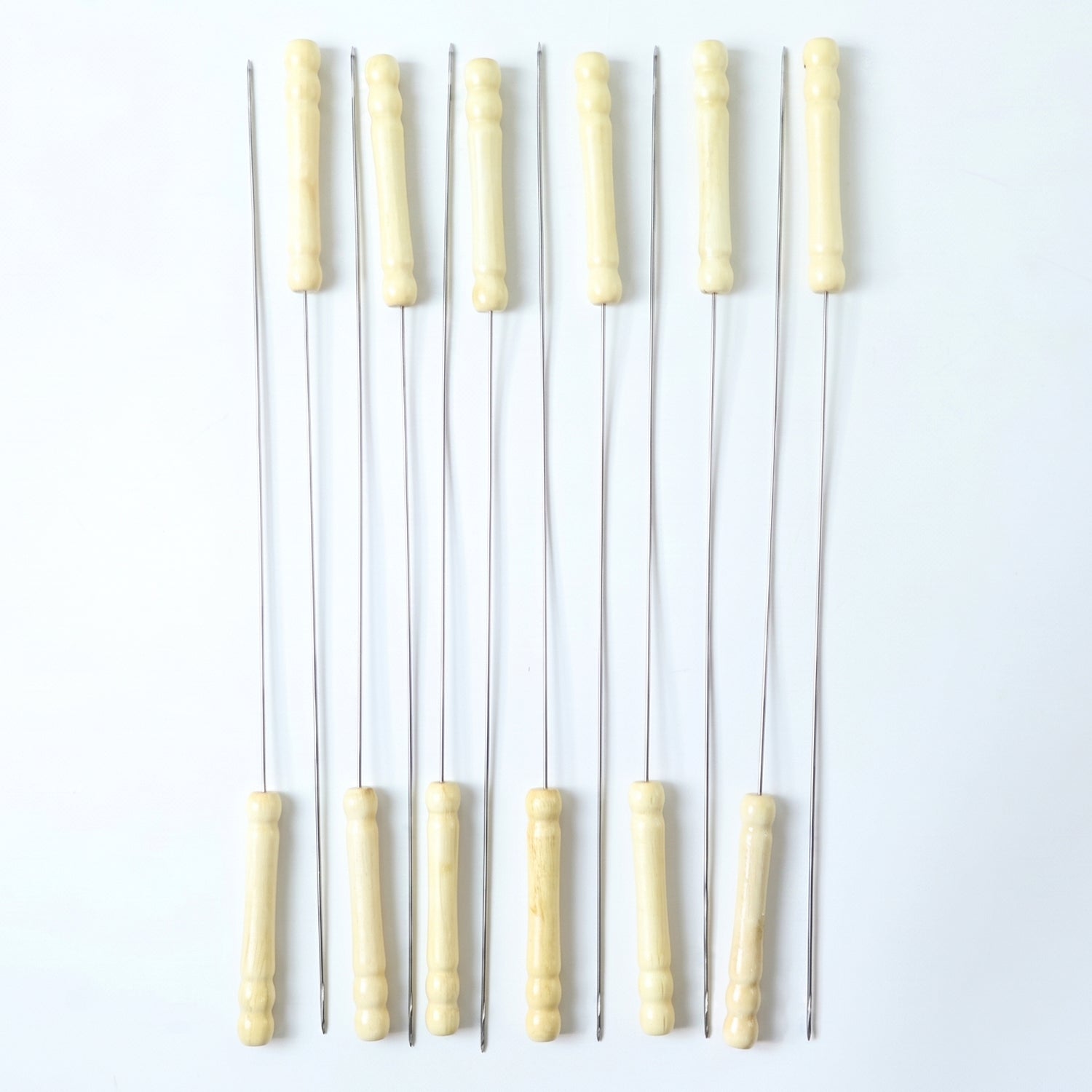 Stainless Steel BBQ Skewers Reusable Grilling Sticks with Wooden Handle - Back View