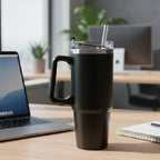 ALVENZA Large Capacity Travel Mug – 890 ML Insulated Black Tumbler
