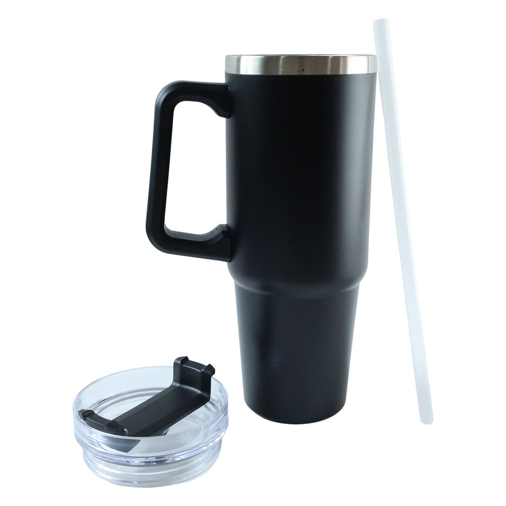 ALVENZA Large Capacity Travel Mug – 890 ML Insulated Black Tumbler