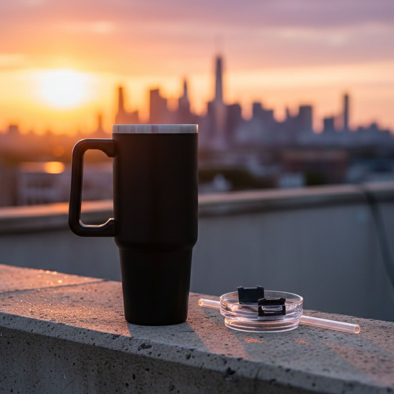 ALVENZA Large Capacity Travel Mug – 890 ML Insulated Black Tumbler