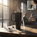 ALVENZA Large Capacity Travel Mug – 890 ML Insulated Black Tumbler