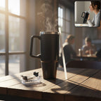 ALVENZA Large Capacity Travel Mug – 890 ML Insulated Black Tumbler