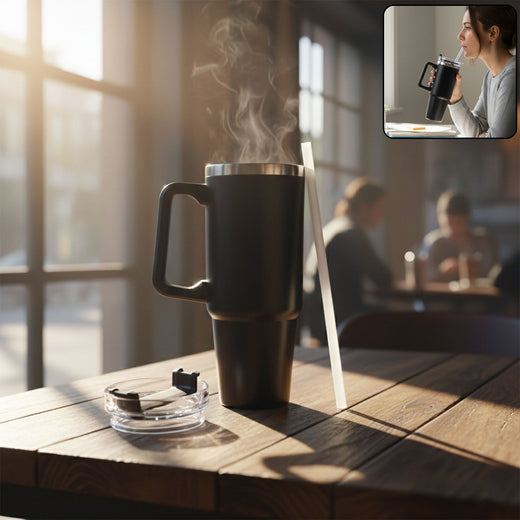 ALVENZA Large Capacity Travel Mug – 890 ML Insulated Black Tumbler