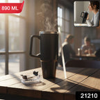 ALVENZA Large Capacity Travel Mug – 890 ML Insulated Black Tumbler