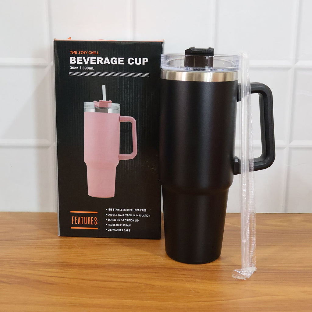 ALVENZA Large Capacity Travel Mug – 890 ML Insulated Black Tumbler
