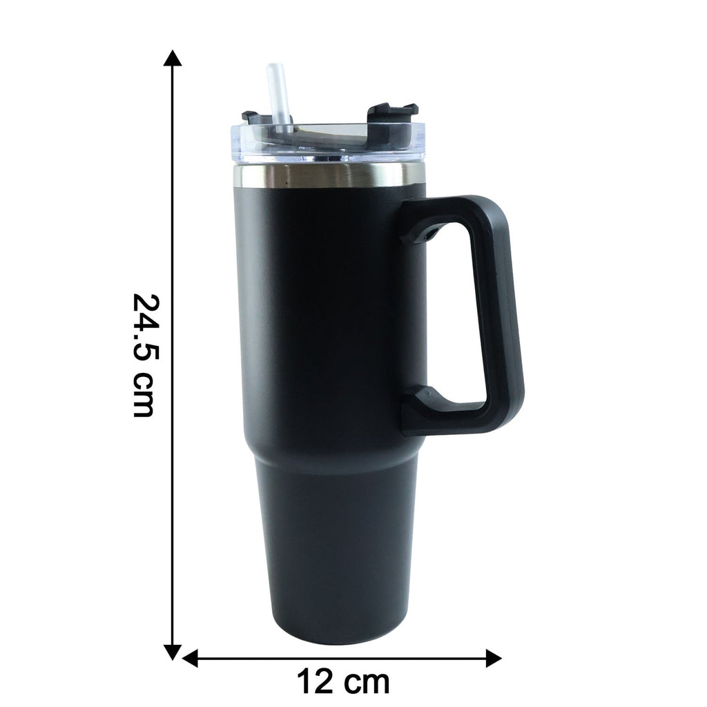 ALVENZA Large Capacity Travel Mug – 890 ML Insulated Black Tumbler