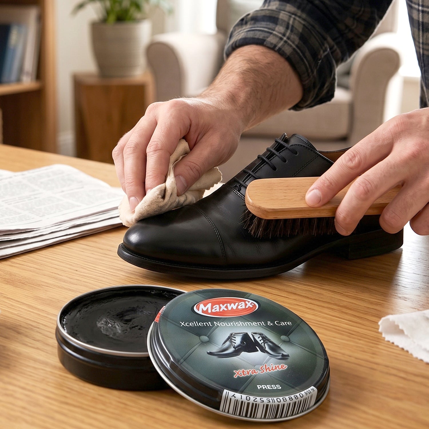 Maxwax black shoe polish cream Deep nourishment & shine - Front View