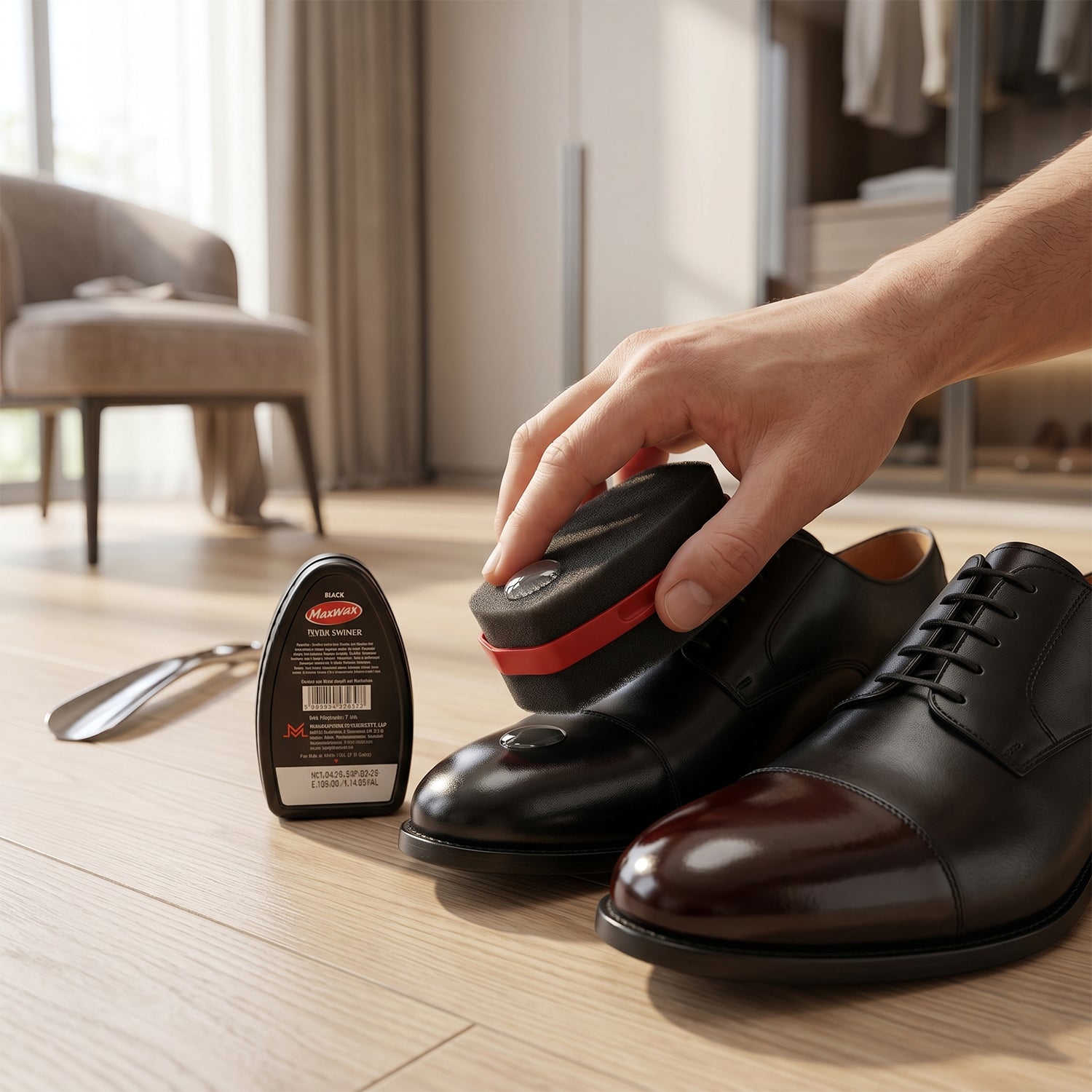 Black Shoe Shiner Instant Gloss & Easy Portable Care - Front View