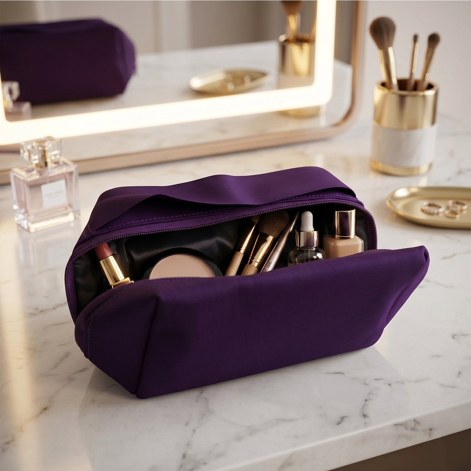 Travel Makeup Organizer Bag Waterproof & Compact for On-the-Go - Front View