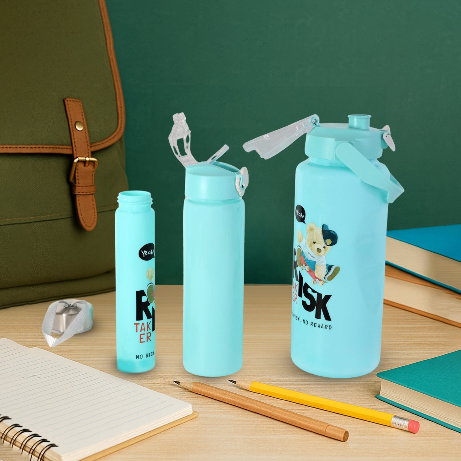 ALVENZA Risk Taker Printed Water Bottle Set – Leakproof & Durable 3-Pc Combo