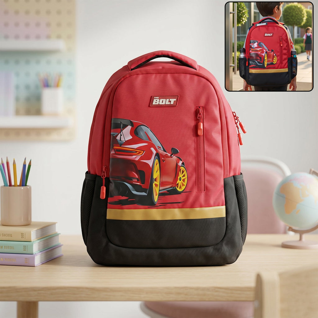 19-inch Kids School Bag Spacious & Stylish with Car Design - Front View