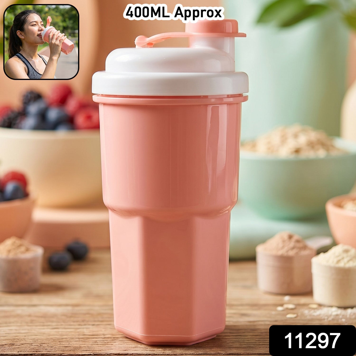 Protein Tumbler Leakproof Shake Bottle for Gym & Travel - Side View