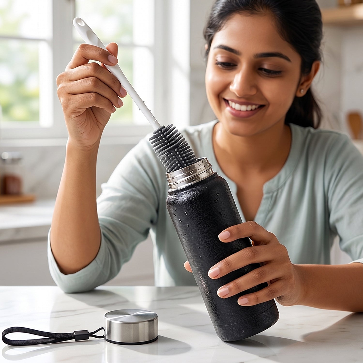 Stainless Steel Water Bottle Leak-Proof & Thermally Insulated for Daily Use - Detail View 8